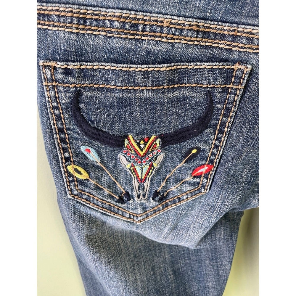 Tin Haul Company Womens Embroidered Longhorn Skull Bootcut Jeans Blue 29/L